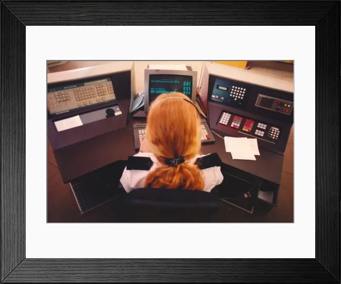 Framed Print : Alison Close in the Fire Control room at West Denton fire station Framed Print : Alison Close in the Fire Control room at West Denton fire station