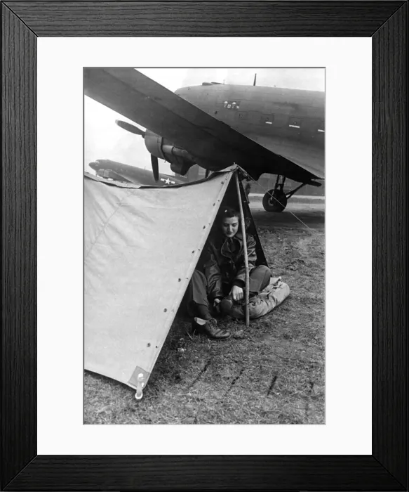 Framed Print : Flying nurses of the USaF Ninth Troop Carrier Command, tpitch their tents under the wing Framed Print : Flying nurses of the USaF Ninth Troop Carrier Command, tpitch their tents under the wing