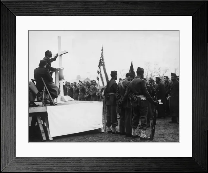 Framed Print : A Sunrise service held on the baseball ground of a US army camp near Liverpool on easter
