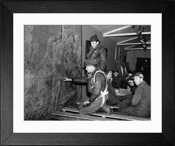 Framed Print : American Eighth Army Air Force crew members of the B17 Flying Fortress looking at a map Framed Print : American Eighth Army Air Force crew members of the B17 Flying Fortress looking at a map