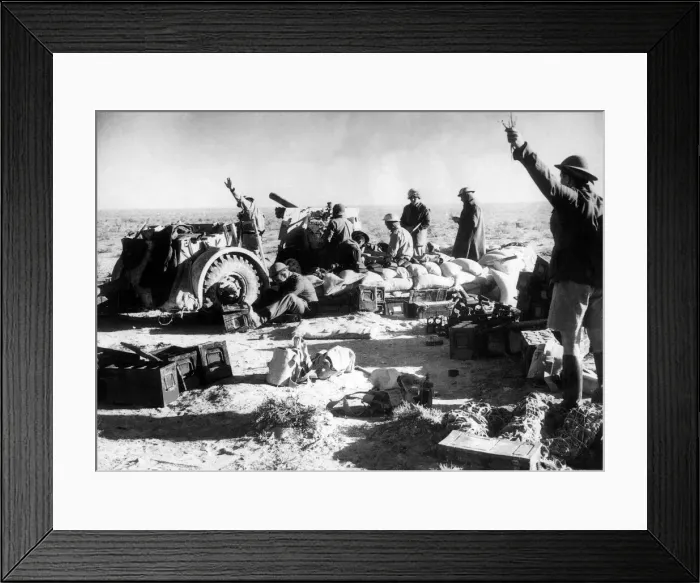 Framed Print : British Artillery pounding away at Tobruk just before the troops entered the town