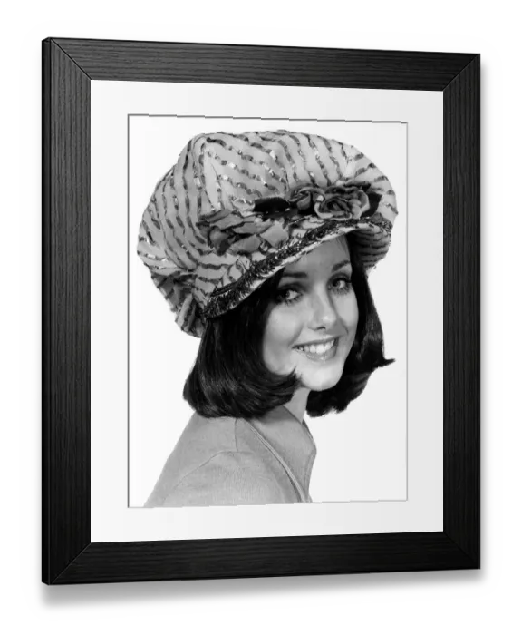 Framed Print : Woman wearing large, fur hat. Reveille Fashions. Shirley Hounsell. December 1969 P008551 Framed Print : Woman wearing large, fur hat. Reveille Fashions. Shirley Hounsell. December 1969 P008551
