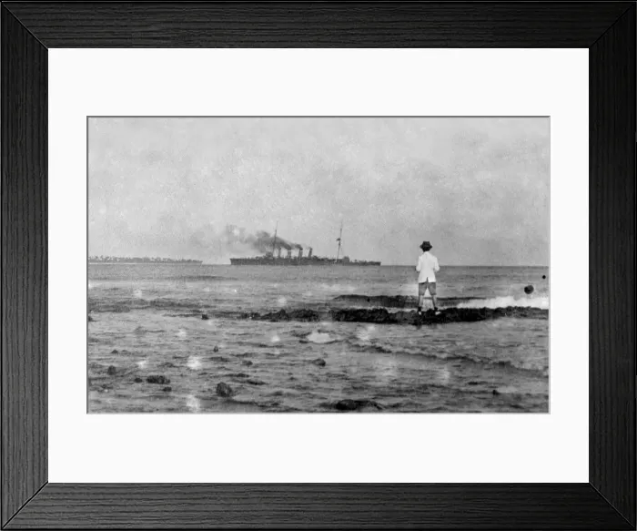 Framed Print : The British Royal Navy cruiser HMS Sydney just after sunk the German loight cruiser Emden