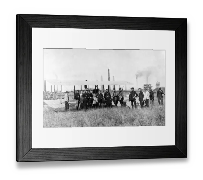 Framed Print : French soldiers stand next to an aeroplane in a field in France during World War One Framed Print : French soldiers stand next to an aeroplane in a field in France during World War One