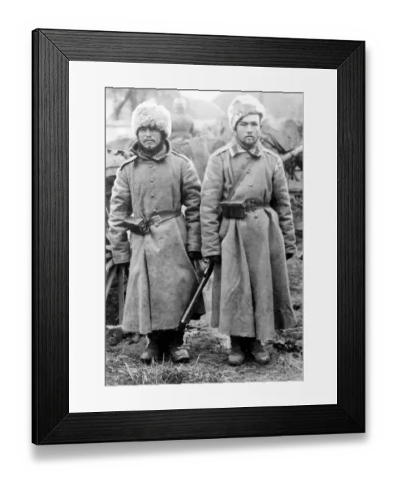 Framed Print : Two Russian Siberian troopers in their winter clothes during fighting on the Eastern