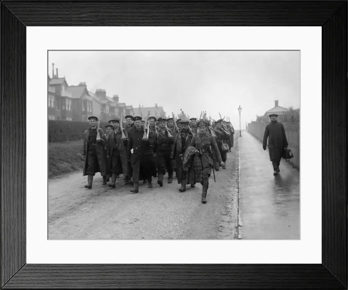 Framed Print : British Royal Marines marching through Walmer on their return from Antwerp Framed Print : British Royal Marines marching through Walmer on their return from Antwerp
