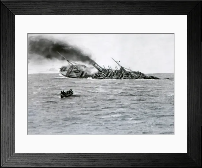 Framed Print : The torpedoed liner Justicia goes down. 28th July 1918 OP732F Framed Print : The torpedoed liner Justicia goes down. 28th July 1918 OP732F