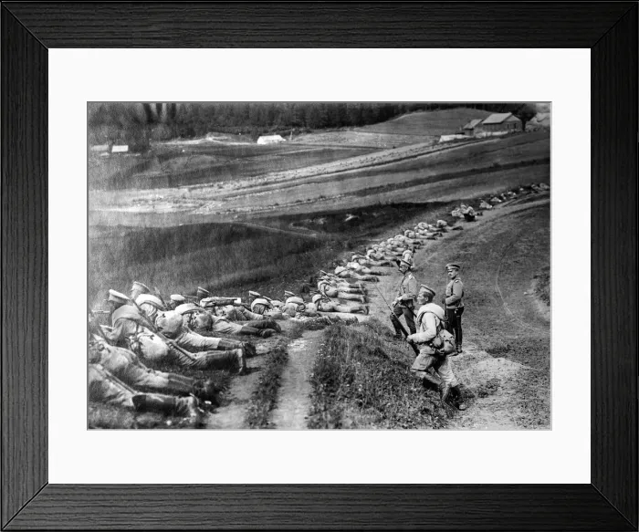 Framed Print : Russian infantry in trenches during their battle against the Austro-Hungarian army