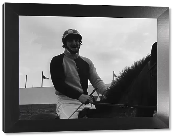 Jimmy Hill 1975 Aintree on horse back dressed as jockey