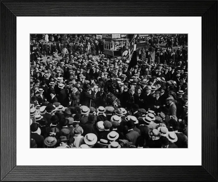 Framed Print : Anti War Meeting August 1914 A mounted policemen in a struggle for possession of a