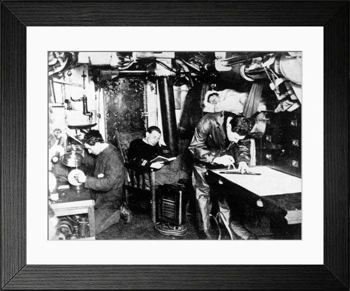 Framed Print : Royal Navy Submarine E 34. One end of the submarine E34, known as the ward room
