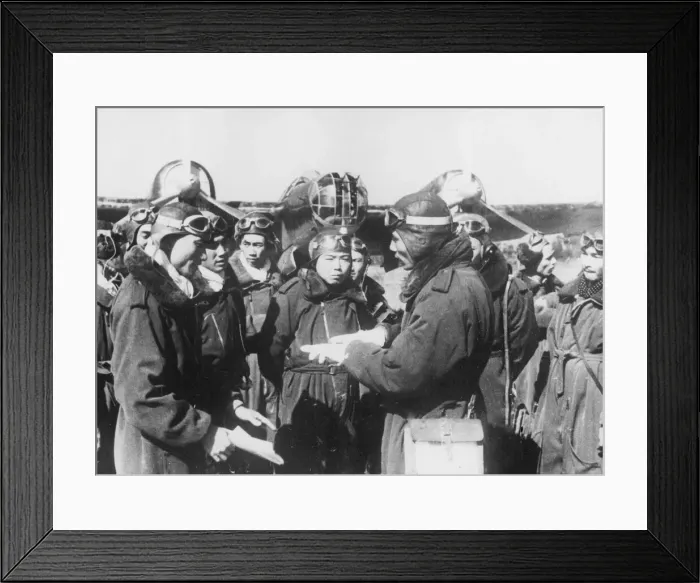 Framed Print : Pilots of the Chinese Air Force receive instructions from officers before taking off for Framed Print : Pilots of the Chinese Air Force receive instructions from officers before taking off for
