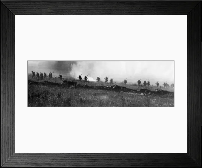 Framed Print : The opening day of the Battle of the Somme. British troops of the 34th Division seen Framed Print : The opening day of the Battle of the Somme. British troops of the 34th Division seen