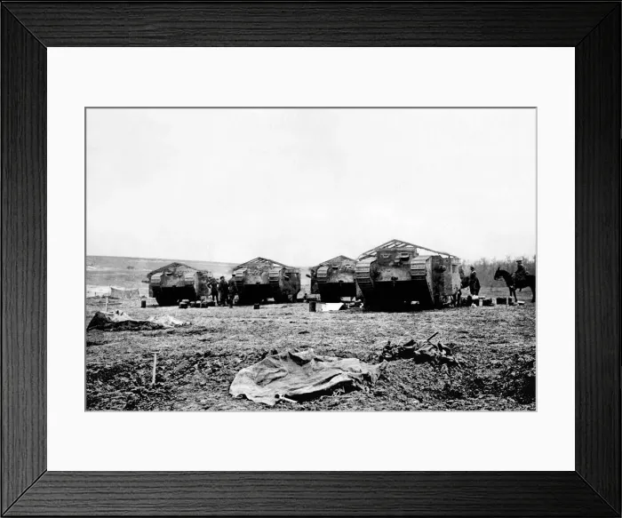 Framed Print : Mark One heavy tanks seen here being prepared for battle on the Somme battlefield