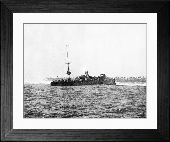 Framed Print : The wreckage of the German cruiser The Emden after being pounded to destruction by Framed Print : The wreckage of the German cruiser The Emden after being pounded to destruction by