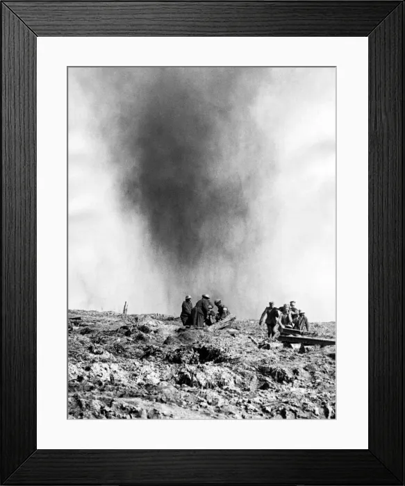 Framed Print : Bringing the wounded across no mans land whilst under fire October 1916