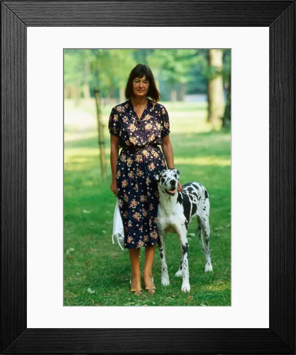 Framed Print : Verity Lambert walking her dog July 1984 Framed Print : Verity Lambert walking her dog July 1984