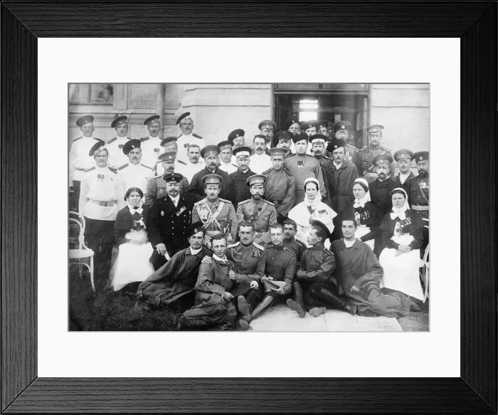 Framed Print : The Tsar seen here with nurses and patients at a Petrograd hospital. September 1914 Framed Print : The Tsar seen here with nurses and patients at a Petrograd hospital. September 1914