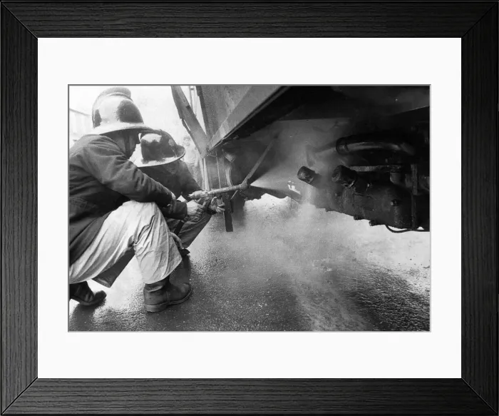 Framed Print : Firefighters put the blaze out on the burning lorry Framed Print : Firefighters put the blaze out on the burning lorry
