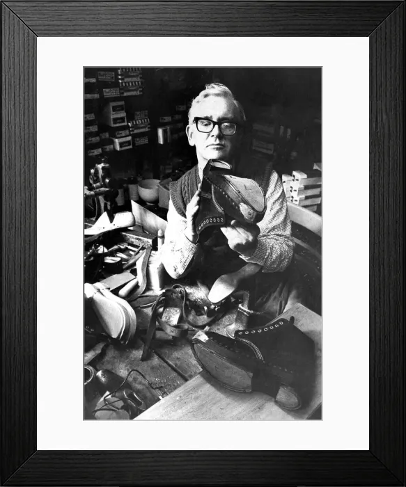Framed Print : Cobbler John Winter is the only made to measure clog maker in the North East at his Framed Print : Cobbler John Winter is the only made to measure clog maker in the North East at his