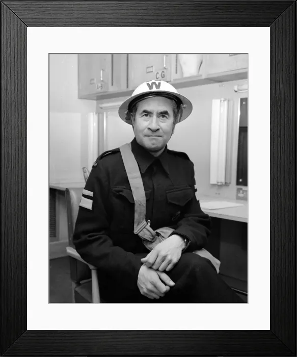 Framed Print : Actor Bill Pertwee in his role as the ARP warden in the BBC television series Dads Army