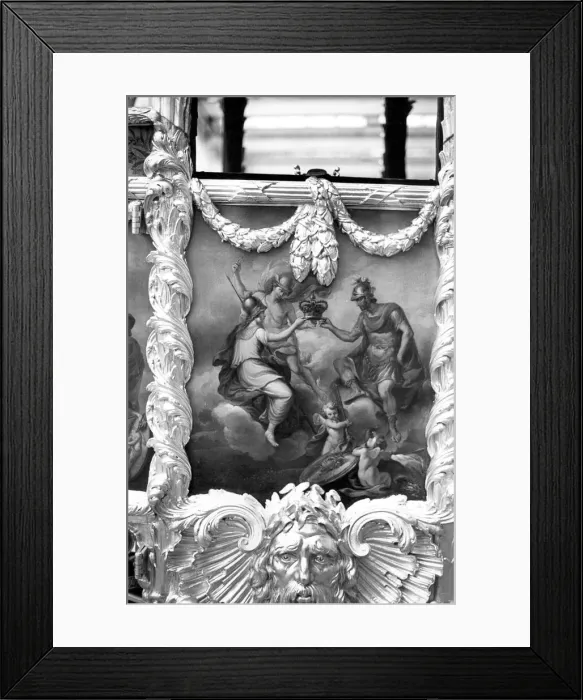 Framed Print : The left hand door of The State Coach which was finished in the year 1761and built under Framed Print : The left hand door of The State Coach which was finished in the year 1761and built under