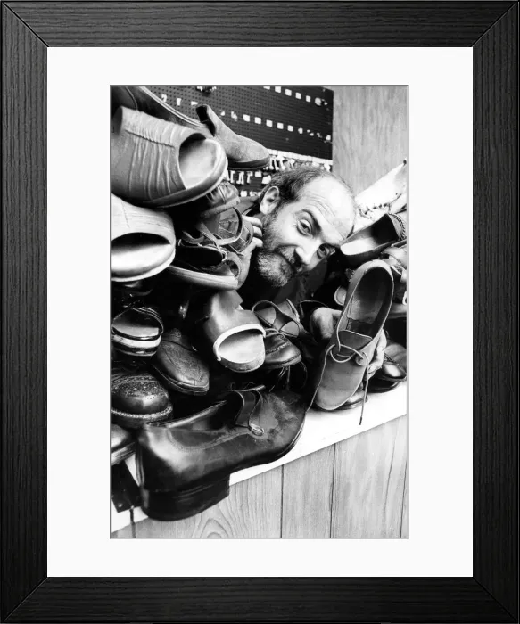 Framed Print : Cobbler Derek Croasdale wishes the boots in his shop would do some walking back to thie Framed Print : Cobbler Derek Croasdale wishes the boots in his shop would do some walking back to thie