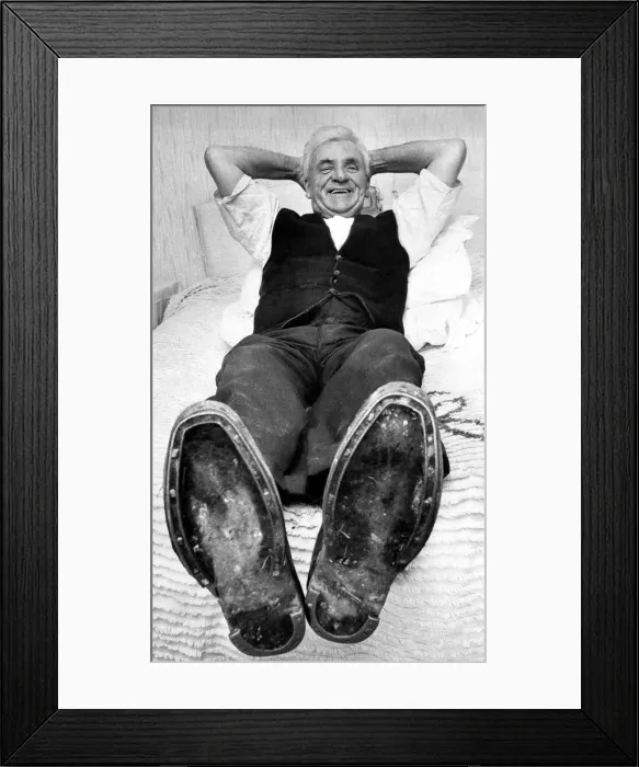 Framed Print : Sixty eight year old John Sowerby says the answer to healthy feet is wooden soled clogs Framed Print : Sixty eight year old John Sowerby says the answer to healthy feet is wooden soled clogs