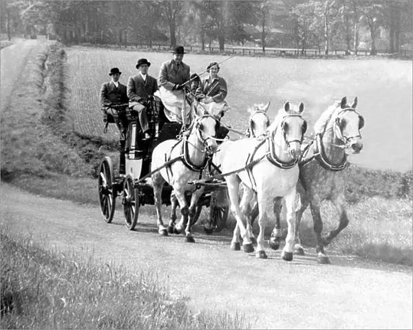 The Venture coach on the road between Shotley Bridge and Blanchland, with, right