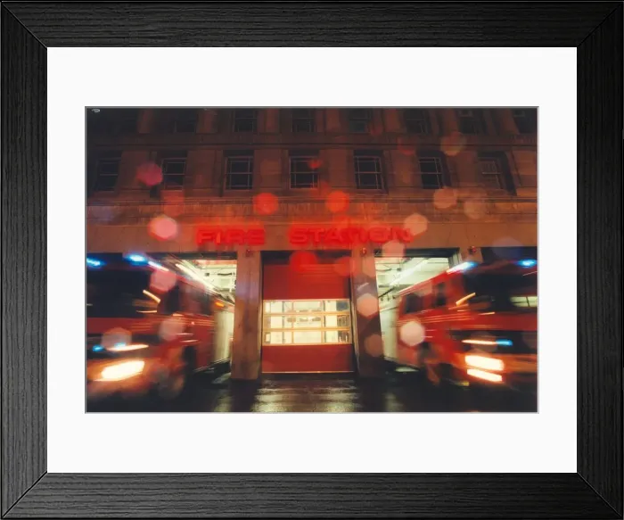 Framed Print : Fire engines rush out of Pilgrim Street fire station in Newcastle on an emergency call Framed Print : Fire engines rush out of Pilgrim Street fire station in Newcastle on an emergency call