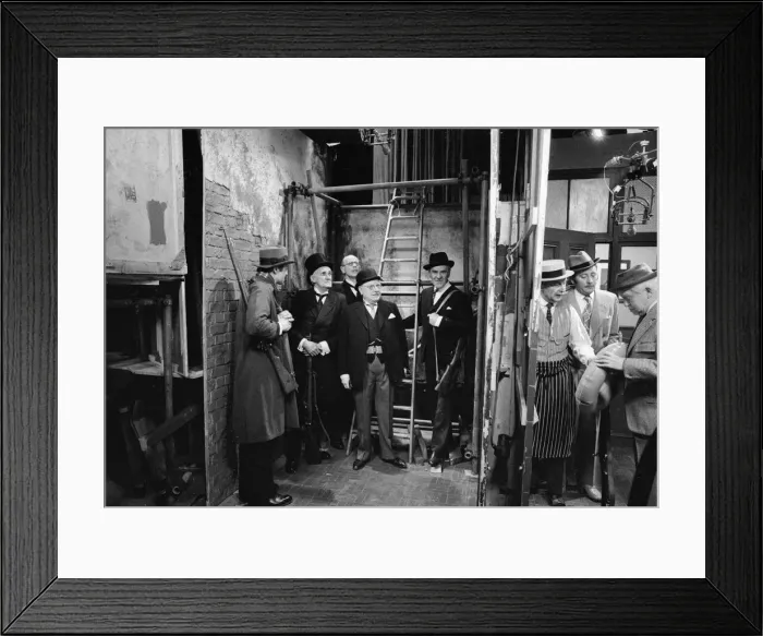 Framed Print : Filming of the BBC television series Dads Army showing a scene in the episode