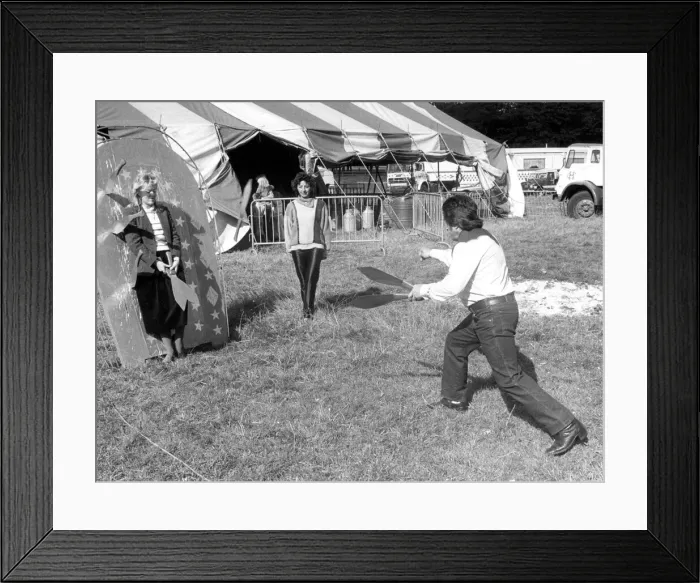 Framed Print : This woman has nerves of steel in the face of Fritz Brumbachs knives Framed Print : This woman has nerves of steel in the face of Fritz Brumbachs knives