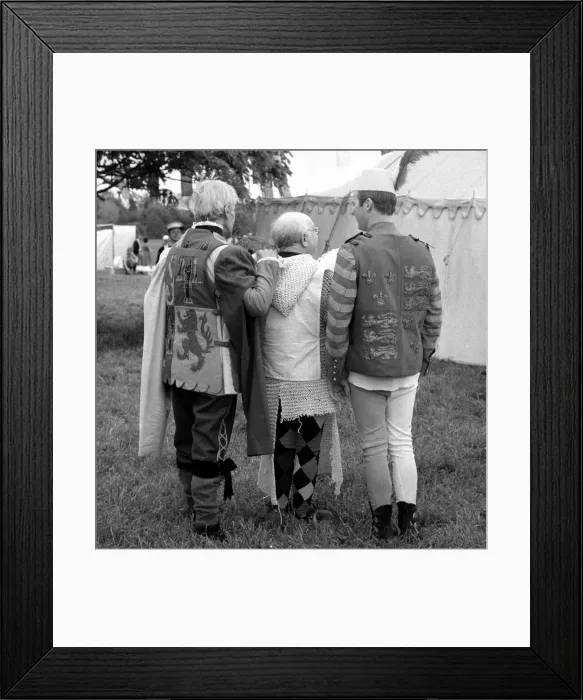 Framed Print : Arthur Lowe dressed up as St George during filming for the episode Knights of Madness in Framed Print : Arthur Lowe dressed up as St George during filming for the episode Knights of Madness in