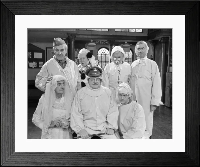 Framed Print : Members of the cast of the popular television comedy series Dads Army appear in a special Framed Print : Members of the cast of the popular television comedy series Dads Army appear in a special