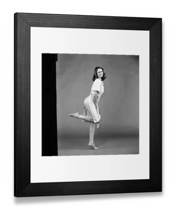 Framed Print : Glamour girl Geraldine June wearing a pinafore. January 1975 75-00316-018 Framed Print : Glamour girl Geraldine June wearing a pinafore. January 1975 75-00316-018