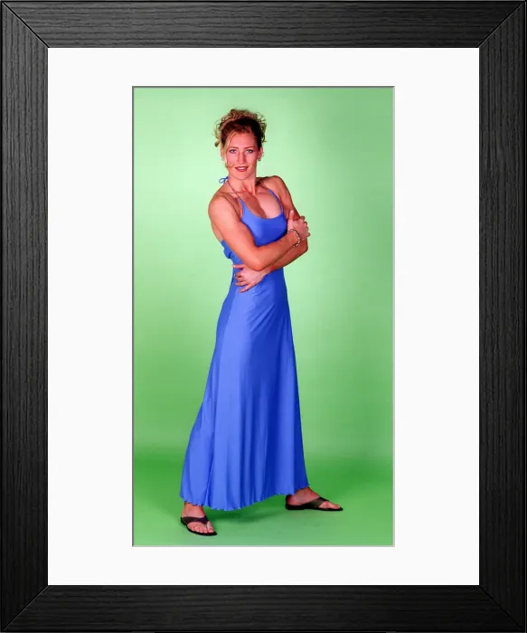 Framed Print : Ali Paton Gladiator Siren July 1997 Wearing long sky blue dress and sandals