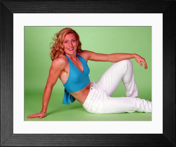 Framed Print : Ali Paton Gladiator Siren July 1997 Wearing white trousers blue top