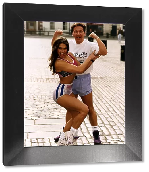 Ross King TV Presenter showing his muscles to Jet ( Gladiators )