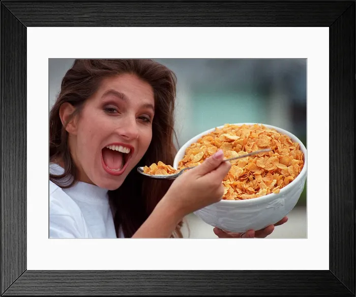 Framed Print : Jet from the tv programme Gladiators eating a bowl of cornflakes Framed Print : Jet from the tv programme Gladiators eating a bowl of cornflakes