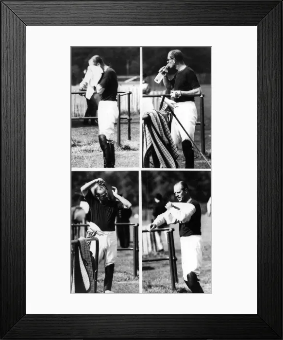 Framed Print : Prince Philip, Duke of Edinburgh, relaxes after a polo match Circa June 1980