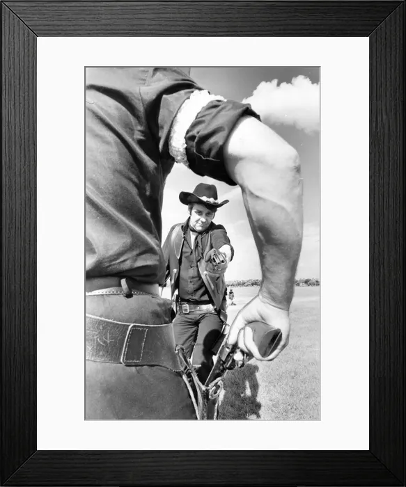 Framed Print : Members of the Longhorn Cowboy Club staging a fight at the South Shields Flower Show in
