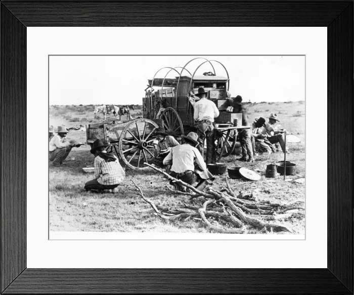 Framed Print : Chow time for cowboys of the Shoe Bar Ranch in Texas, USA