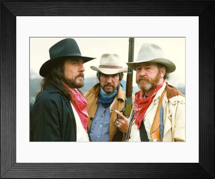 Framed Print : Mean looking prairemen Colin Heslop, George Mills and Harry Pattinson at the Gunfighters Framed Print : Mean looking prairemen Colin Heslop, George Mills and Harry Pattinson at the Gunfighters
