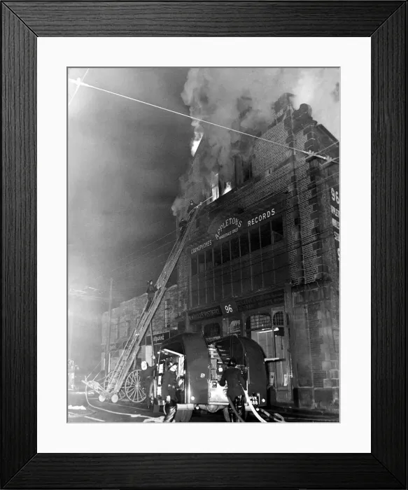 Framed Print : Firefighters batlle to contain the fire at the Appletons warehouse buildings on New Framed Print : Firefighters batlle to contain the fire at the Appletons warehouse buildings on New
