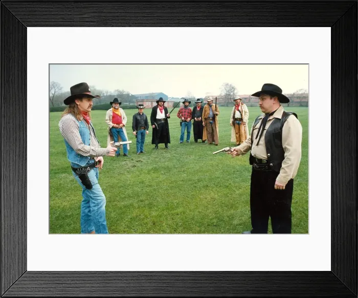 Framed Print : Les Davis (Rio) takes on harry Callaghan (Colorado) at the Gunfighters Cowboy Club Framed Print : Les Davis (Rio) takes on harry Callaghan (Colorado) at the Gunfighters Cowboy Club