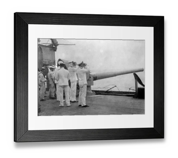 Framed Print : Officers on board a a British Royal Navy warship watching the effect of its gunfire Framed Print : Officers on board a a British Royal Navy warship watching the effect of its gunfire