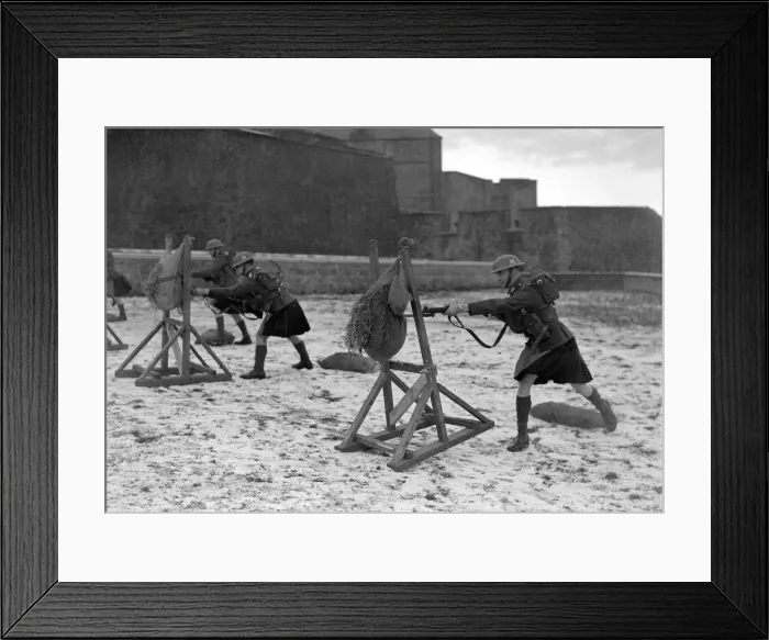 Framed Print : British Soldiers from an unknown Scottish regiment bayonet charging during training Framed Print : British Soldiers from an unknown Scottish regiment bayonet charging during training