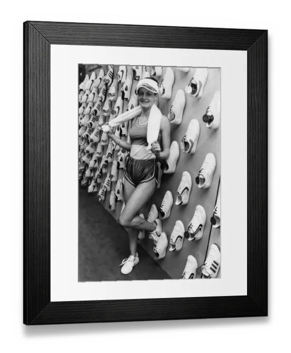 Framed Print : Marathon runner Leslie Watson in the new Olympus Sports Shop in Oxford Street