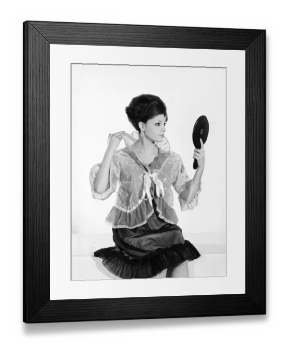 Framed Print : Clothing: Fashion: Nightwear: Woman wearing fur trimmed negligee and bedjacket Framed Print : Clothing: Fashion: Nightwear: Woman wearing fur trimmed negligee and bedjacket