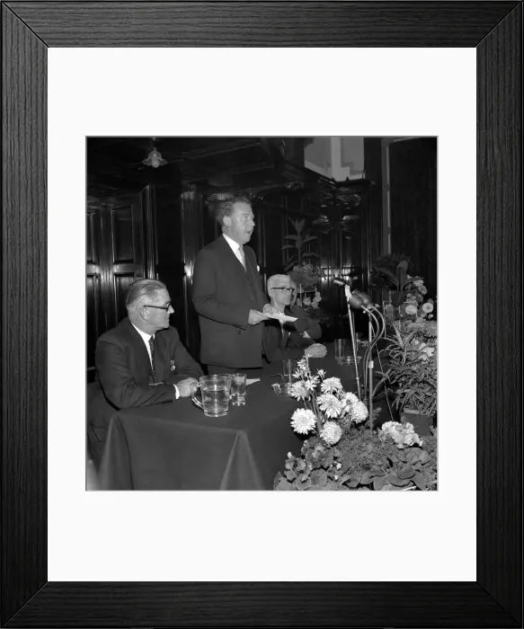 Framed Print : Hugh Gaitskell speaks at the Park Hotel Cardiff. October 1960 M7765 Framed Print : Hugh Gaitskell speaks at the Park Hotel Cardiff. October 1960 M7765